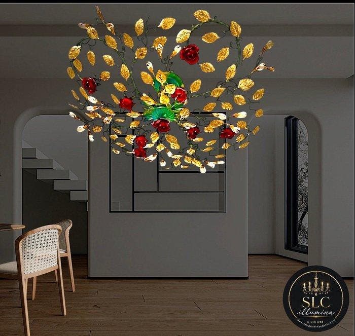 SLC Illumina - MG - Plafonnier - Rose Verte laminé or -, Antiquités & Art, Art | Objets design