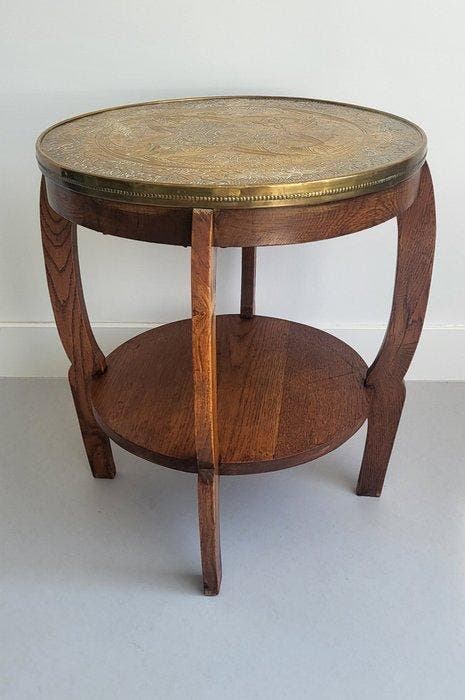 Bijzettafel - Eik, Messing - Amsterdamse School, Antiek en Kunst, Kunst | Designobjecten