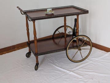 Serveerwagen - Hout, Vernikkeld messing