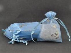 Cadeauzakje giftbag organza golden butterfly lichtblauw 7x9