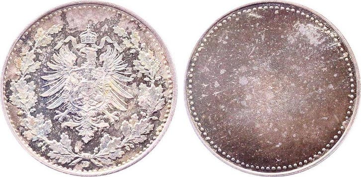 Duitsland Probe der Wappenseite 50 Pfennig 1877 D einseit..., Timbres & Monnaies, Monnaies | Europe | Monnaies non-euro, Envoi