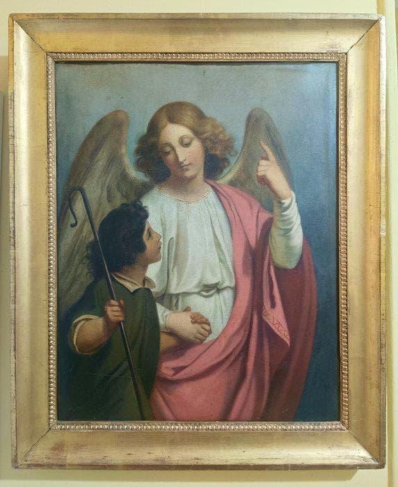 Italiaanse school (XIX) - Langelo custode, Antiquités & Art, Art | Peinture | Classique
