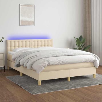 vidaXL Boxspring met matras en LED stof crèmekleurig 140x200, Huis en Inrichting, Verzenden, Nieuw