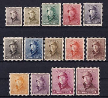 België 1919 - Albert I met helm - de volledige reeks, met, Gestempeld