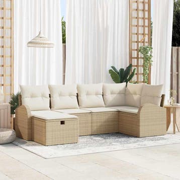 vidaXL Bankstel 6 st Beige en Crème poly rattan, Verzenden, Nieuw
