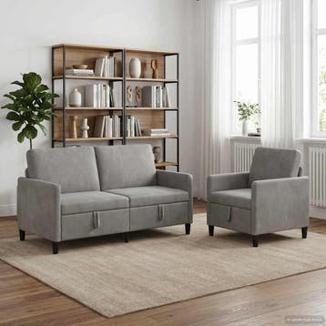 vidaXL Sofa Set Met Opslag 2 st Lichtgrijs Polyester, Verzenden