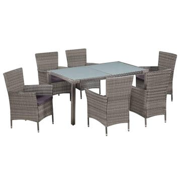 vidaXL 7-delige Tuinset met kussens poly rattan grijs, Verzenden, Nieuw, Tuinset