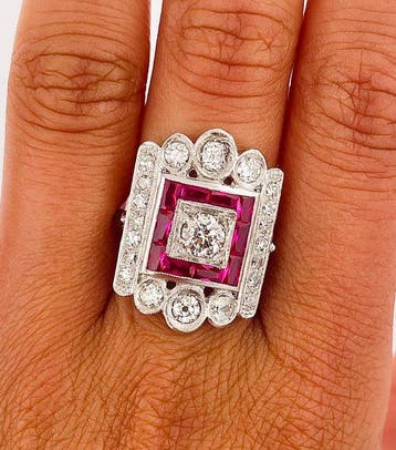 Ring Platina Diamant (Natuurlijk) - Robijn, Nieuw