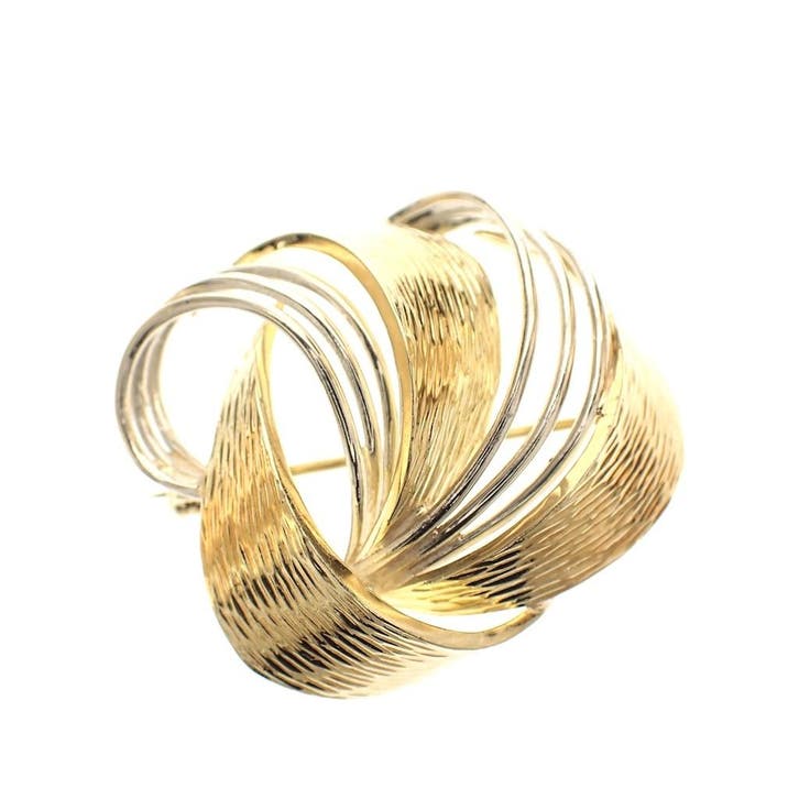 Bicolor gouden fantasiebroche, Handtassen en Accessoires, Broches, Overige kleuren, Gebruikt, Goud, Ophalen of Verzenden