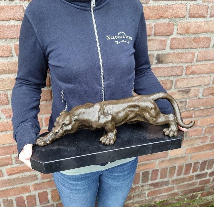 Beeld, XL Bronze Panther 41cm - 13.5 cm - Marmer, Brons -, Antiek en Kunst, Curiosa en Brocante