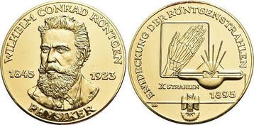 Ar-medaille Moderne medaille Roentgen, Wilhelm Conrad 184..., Timbres & Monnaies, Verzenden