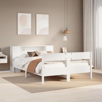 vidaXL Bed met boekenkast zonder matras grenenhout wit, Verzenden, Nieuw