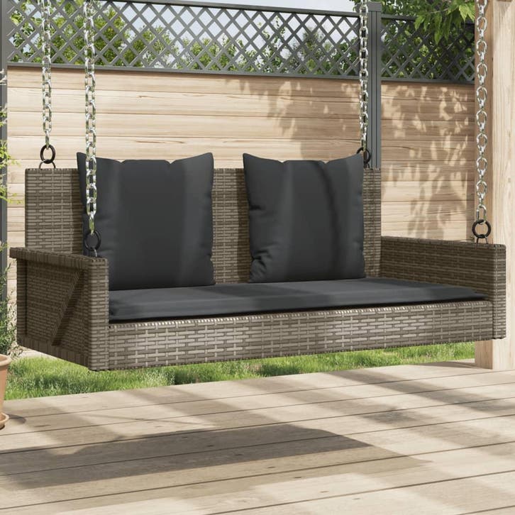 vidaXL Schommelbank met kussens 119x56x48 cm poly rattan, Tuin en Terras, Tuinsets en Loungesets, Nieuw, Verzenden