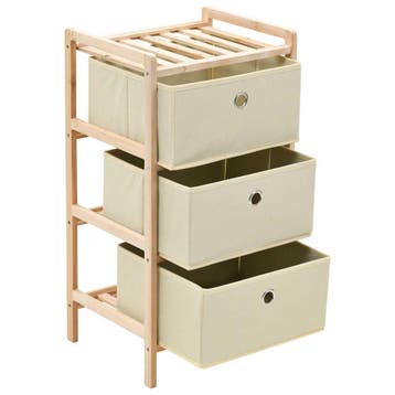 vidaXL Opbergmeubel met 3 stoffen manden cederhout beige, Verzenden