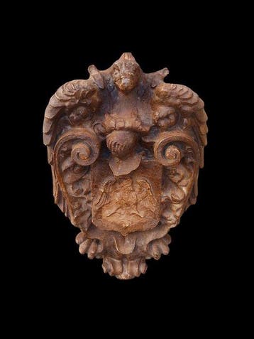 sculptuur, Stemma Araldico Cavaliere e Leone - 34 cm -