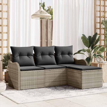 vidaXL Tuinbank Set 4 st Lichtgrijs poly rattan, Tuin en Terras, Verzenden, Nieuw