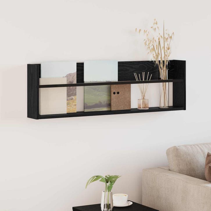 vidaXL Tijdschriftenrek Zwart Eiken 100 x 12 x 30 cm Bewerkt, Huis en Inrichting, Woonaccessoires | Krantenbakken en Lectuurbakken