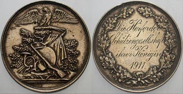 Verzilverte Schuetzenmedaille 1911 Herford, Stadt, Verzenden