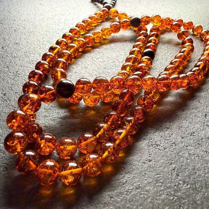 Collier Japa Mala, 108 perles dambre baltique Ø10 mm, Antiek en Kunst, Curiosa en Brocante