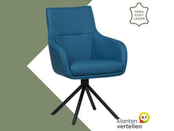 Leren draaibare eetkamerstoel Fancy - Toledo Turquoise, Nieuw, Leer, Ophalen of Verzenden, 90 cm of meer