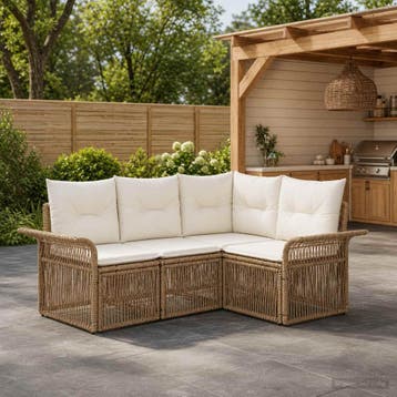 vidaXL Tuinbank Set 4 st Beige poly rattan, Verzenden, Nieuw