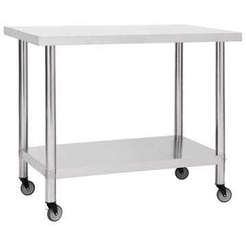 vidaXL Keukenwerktafel met wielen 100x30x85 cm roestvrij, Verzenden