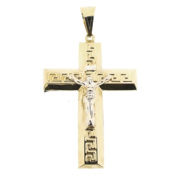 Bicolor gouden hanger van een groot kruis met corpus INRI., Ophalen of Verzenden