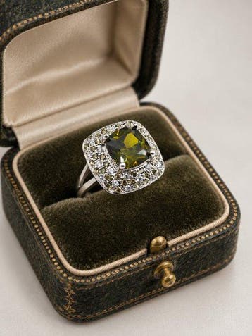 Zonder minimumprijs - Ring Zilver - 10.00ct. tw. Olivijn -