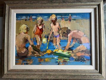 Rob Houdijk (1950) - Kinderen spelend op het strand