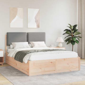 vidaXL Bedframe met Gevoerde Hoofdbord Lichtgrijs 140 x 190, Verzenden, Nieuw