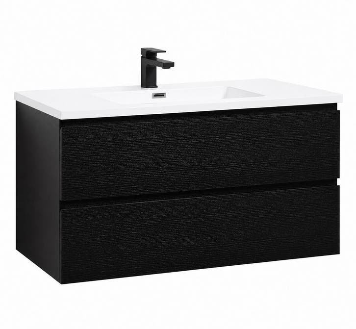 Badkamermeubel Set Angela 100cm Zwart Houtnerf  Badmeubel, Huis en Inrichting, Badkamer | Badkamermeubels, Nieuw, Verzenden