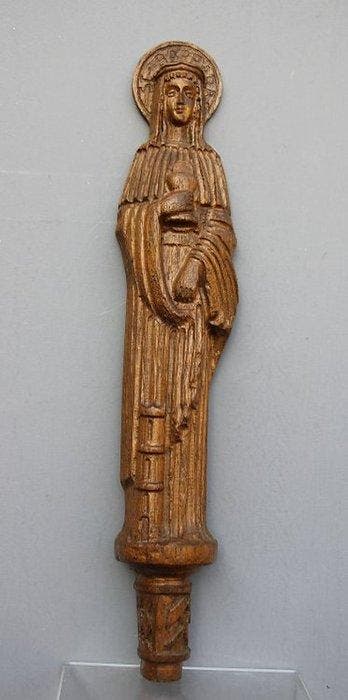 Reliëf, Heilige Barbara - 43 cm - Eiken - Eik - 1920-1930, Antiek en Kunst