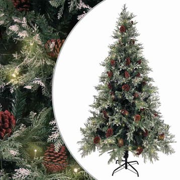 vidaXL Kerstboom met LED en dennenappels 195 cm PVC en PE, Diversen, Verzenden, Nieuw