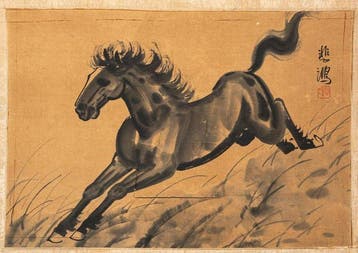 Schilderij van een galopperend paard, gesigneerd Xu Beihong,