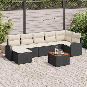 vidaXL Tuinbank Set 8 st Zwart en Crème poly rattan, Verzenden