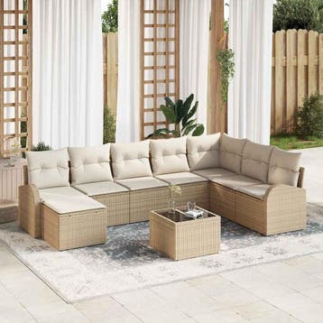 vidaXL Tuinbank Set 9 st Beige [Synthetisch]: Poly Riet, Tuin en Terras, Verzenden, Nieuw