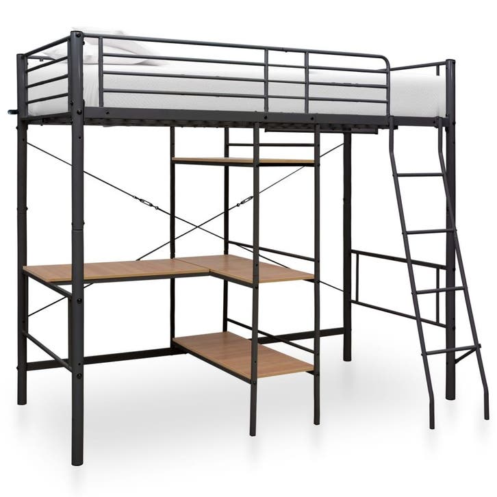 vidaXL Stapelbedframe met tafel metaal grijs 90x200 cm, Maison & Meubles, Chambre à coucher | Lits, Envoi
