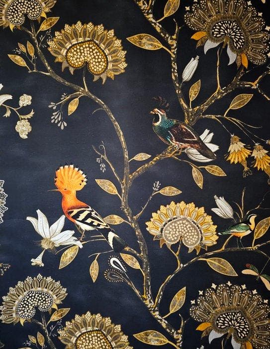 280×280 cm! Exclusieve Art Déco-stof met Upupa - Realistisch, Antiek en Kunst, Antiek | Tapijten, Tafelkleden en Textiel