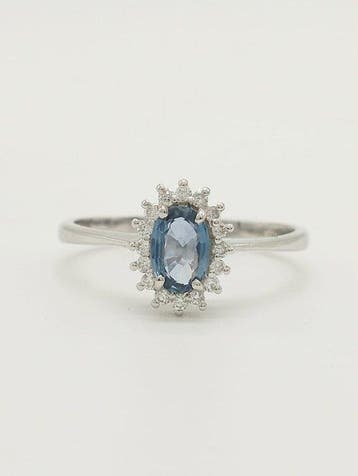 Bague - 18 carats Or jaune Saphir - Diamant