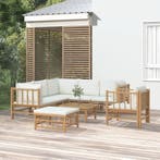 vidaXL 8-delige Loungeset met kussens bamboe crèmewit, Verzenden, Loungeset