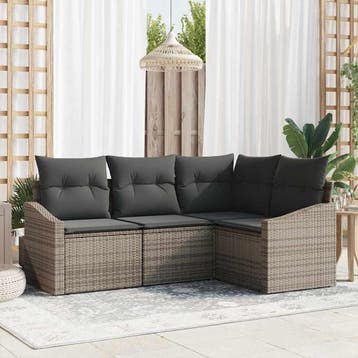 vidaXL Tuinbank Set 4 st Grijs poly rattan, Verzenden