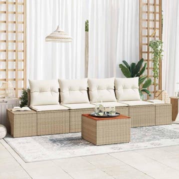 vidaXL Tuinbank Set 5 st Beige en Crème poly rattan, Verzenden, Nieuw