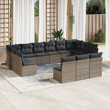 vidaXL 13-delige Loungeset met kussens poly rattan grijs, Verzenden, Nieuw, Loungeset