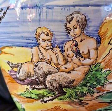 Cantagalli - Rare et superbe Pied de Lampe aux Faunes ,, Antiek en Kunst
