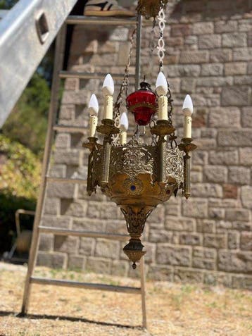 Kroonluchter - Opaline glas, Verguld brons
