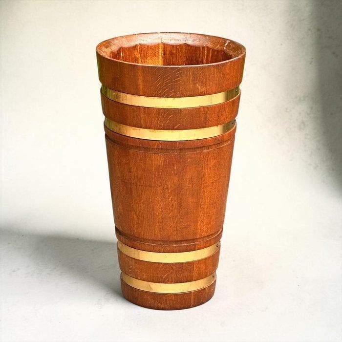 Paraplustandaard/rek - Eik, Messing - Vintage eikenhouten, Antiek en Kunst, Kunst | Designobjecten