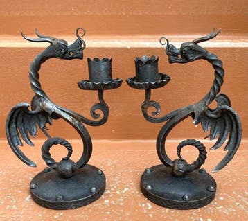 Chandelier (2) - fer forgé - deux candelabres forgés