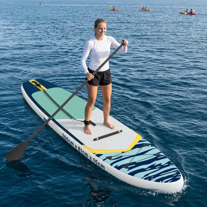 vidaXL SUP Board met Zit 2-in-1 APEX 366 x 81 x 15 cm Blauw, Watersport en Boten, Suppen, Nieuw, Verzenden