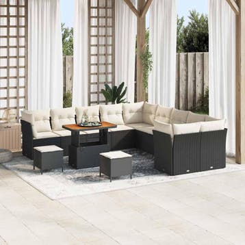 vidaXL Tuinbank Set 13 st Zwart en Crème poly rattan, Verzenden