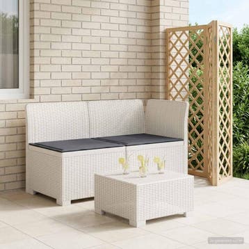 vidaXL Twee-zits Tuin Sofa met Kussens Rieten Look PP Wit, Verzenden, Nieuw